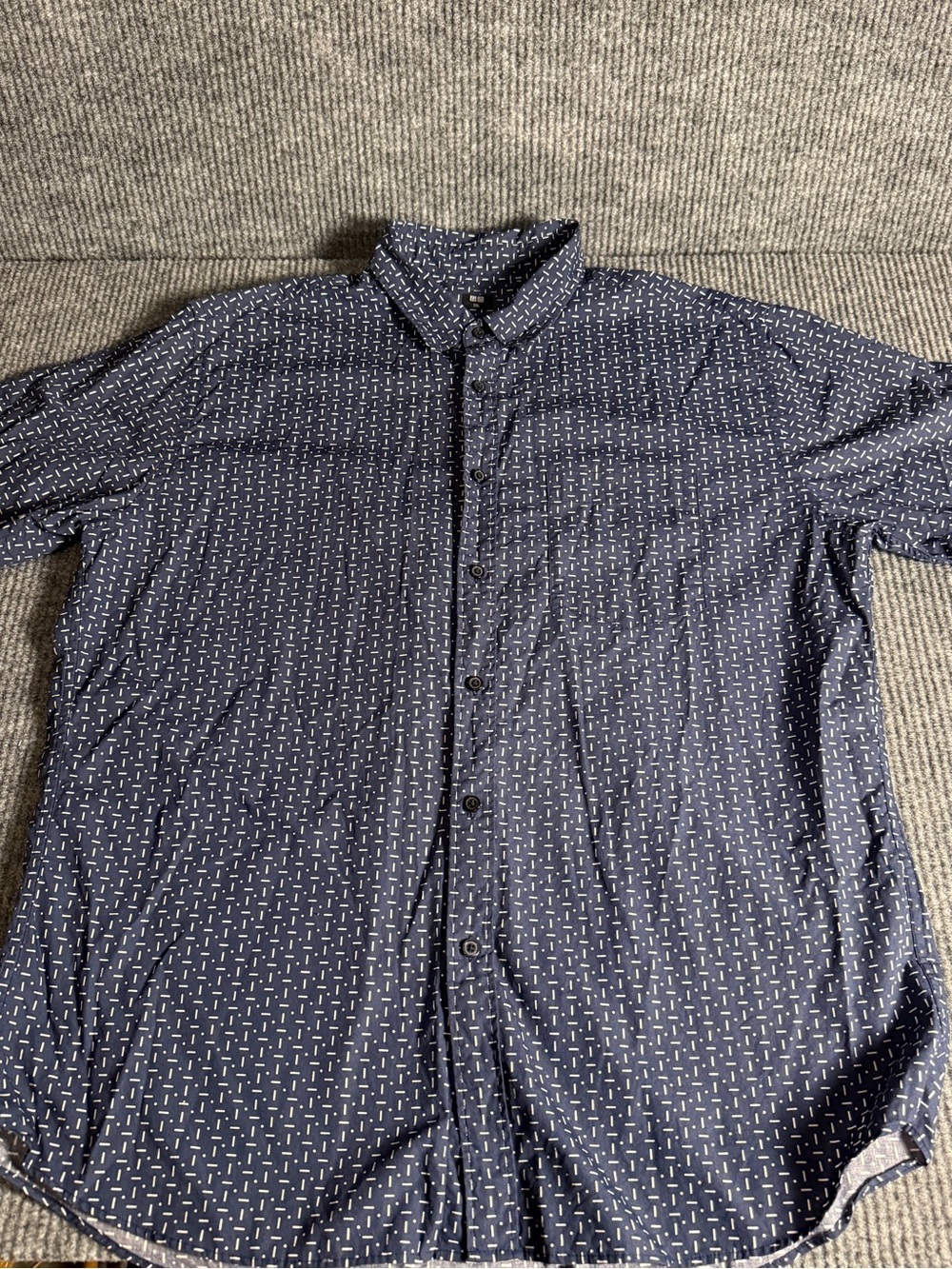 UNIQLO Men’s Navy Patterned Short-Sleeve Button-Up Shirt 100% Cotton Size XXL